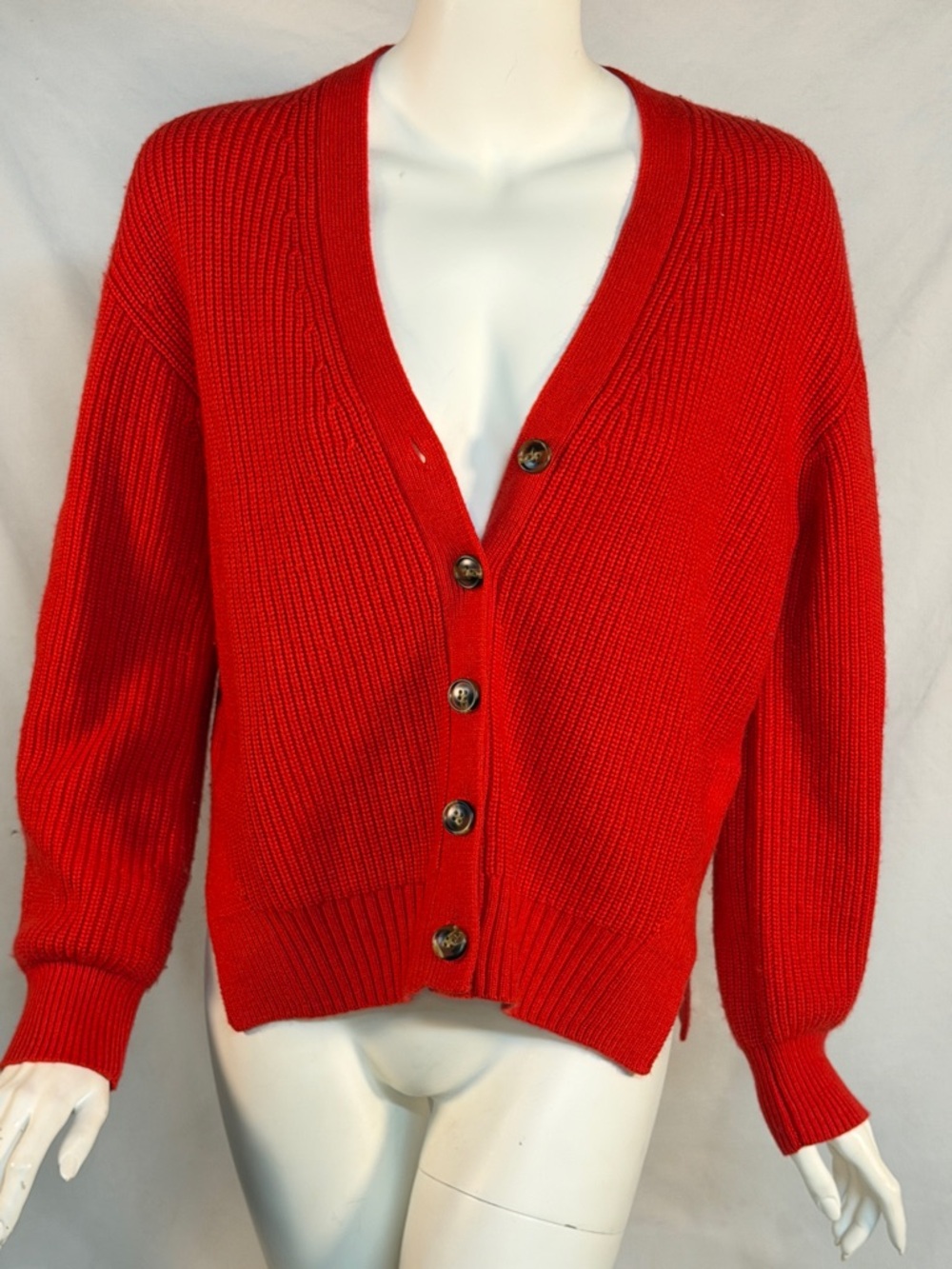 Lilla P Red Ribbed V-Neck Button Cardigan - Picture 5 of 10
